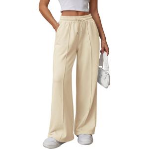 imageATHMILE Womens Wide Leg Sweatpants High Waisted Baggy Pants Fashion Teen Girl Drawstring Athletic JoggersApricot