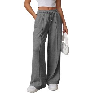 imageATHMILE Womens Wide Leg Sweatpants High Waisted Baggy Pants Fashion Teen Girl Drawstring Athletic JoggersDark Grey