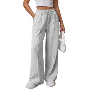 imageATHMILE Womens Wide Leg Sweatpants High Waisted Baggy Pants Fashion Teen Girl Drawstring Athletic JoggersGrey