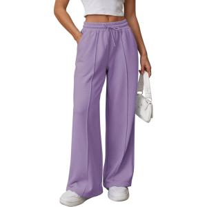 imageATHMILE Womens Wide Leg Sweatpants High Waisted Baggy Pants Fashion Teen Girl Drawstring Athletic JoggersLight Purple