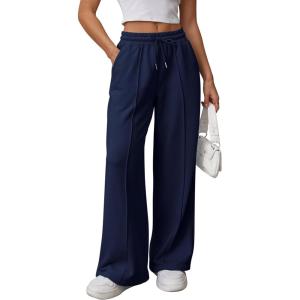 imageATHMILE Womens Wide Leg Sweatpants High Waisted Baggy Pants Fashion Teen Girl Drawstring Athletic JoggersNavy