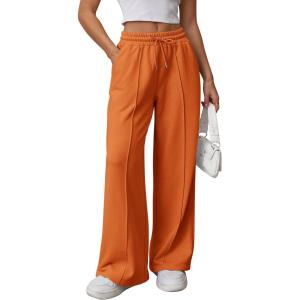 imageATHMILE Womens Wide Leg Sweatpants High Waisted Baggy Pants Fashion Teen Girl Drawstring Athletic JoggersOrange
