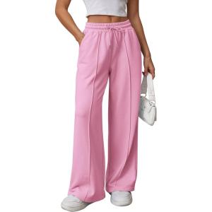 imageATHMILE Womens Wide Leg Sweatpants High Waisted Baggy Pants Fashion Teen Girl Drawstring Athletic JoggersPink