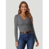 imageATHMILE Womens Fall Deep V Neck Long Sleeve Shirts Modal Slim Fit Basic Tee Tops 2025Agray