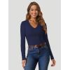 imageATHMILE Womens Fall Deep V Neck Long Sleeve Shirts Modal Slim Fit Basic Tee Tops 2025Anavy