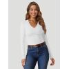 imageATHMILE Womens Fall Deep V Neck Long Sleeve Shirts Modal Slim Fit Basic Tee Tops 2025Bwhite