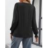 imageATHMILE Womens Long Sleeve Shirts Crew Neck Tops Pleated Business Casual Blouses with Smocked Cuffs Trendy TShirtsBlack