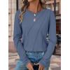 imageATHMILE Womens Long Sleeve Shirts Pleated Crew Neck Casual Fall Fashion Tops Loose Fit Lightweight Girls Outfits ClothesGrey Blue