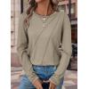 imageATHMILE Womens Long Sleeve Shirts Pleated Crew Neck Casual Fall Fashion Tops Loose Fit Lightweight Girls Outfits ClothesKhaki