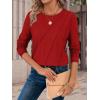 imageATHMILE Womens Long Sleeve Shirts Pleated Crew Neck Casual Fall Fashion Tops Loose Fit Lightweight Girls Outfits ClothesRed