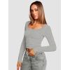 imageATHMILE Womens Long Sleeve Tops Fall Scoop Neck Ribbed Knit Shirts Slim Fitted Casual Basic Tee T Shirt for Women 2025Bgrey