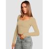 imageATHMILE Womens Long Sleeve Tops Fall Scoop Neck Ribbed Knit Shirts Slim Fitted Casual Basic Tee T Shirt for Women 2025Blight Beige