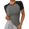 imageATHMILE Womens Short SleeveLong Sleeve Cropped Tops Slim Fit Stretchy Color Block Slightly Shirts Y2k Fashion Clothes1grey Black Combo
