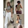 imageATHMILE Womens Short SleeveLong Sleeve Cropped Tops Slim Fit Stretchy Color Block Slightly Shirts Y2k Fashion Clothes1grey Black Combo