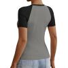 imageATHMILE Womens Short SleeveLong Sleeve Cropped Tops Slim Fit Stretchy Color Block Slightly Shirts Y2k Fashion Clothes1grey Black Combo