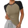 imageATHMILE Womens Short SleeveLong Sleeve Cropped Tops Slim Fit Stretchy Color Block Slightly Shirts Y2k Fashion Clothes1mocha Black Combo
