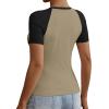 imageATHMILE Womens Short SleeveLong Sleeve Cropped Tops Slim Fit Stretchy Color Block Slightly Shirts Y2k Fashion Clothes1mocha Black Combo