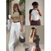 imageATHMILE Womens Short SleeveLong Sleeve Cropped Tops Slim Fit Stretchy Color Block Slightly Shirts Y2k Fashion Clothes1mocha Black Combo