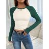 imageATHMILE Womens Short SleeveLong Sleeve Cropped Tops Slim Fit Stretchy Color Block Slightly Shirts Y2k Fashion Clothes2beige Emerald Combo