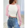 imageATHMILE Womens Short SleeveLong Sleeve Cropped Tops Slim Fit Stretchy Color Block Slightly Shirts Y2k Fashion Clothes2beige Pink Combo
