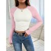 imageATHMILE Womens Short SleeveLong Sleeve Cropped Tops Slim Fit Stretchy Color Block Slightly Shirts Y2k Fashion Clothes2beige Pink Combo
