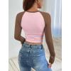 imageATHMILE Womens Short SleeveLong Sleeve Cropped Tops Slim Fit Stretchy Color Block Slightly Shirts Y2k Fashion Clothes2pink Brown Combo