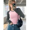 imageATHMILE Womens Short SleeveLong Sleeve Cropped Tops Slim Fit Stretchy Color Block Slightly Shirts Y2k Fashion Clothes2pink Charcoal Combo