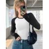 imageATHMILE Womens Short SleeveLong Sleeve Cropped Tops Slim Fit Stretchy Color Block Slightly Shirts Y2k Fashion Clothes2white Black Combo