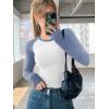 imageATHMILE Womens Short SleeveLong Sleeve Cropped Tops Slim Fit Stretchy Color Block Slightly Shirts Y2k Fashion Clothes2white Blue Combo