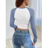 imageATHMILE Womens Short SleeveLong Sleeve Cropped Tops Slim Fit Stretchy Color Block Slightly Shirts Y2k Fashion Clothes2white Blue Combo