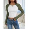 imageATHMILE Womens Short SleeveLong Sleeve Cropped Tops Slim Fit Stretchy Color Block Slightly Shirts Y2k Fashion Clothes2white Green Combo