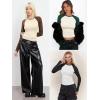 imageATHMILE Womens Short SleeveLong Sleeve Cropped Tops Slim Fit Stretchy Color Block Slightly Shirts Y2k Fashion Clothes2white Mauve Combo