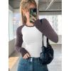 imageATHMILE Womens Short SleeveLong Sleeve Cropped Tops Slim Fit Stretchy Color Block Slightly Shirts Y2k Fashion Clothes2white Mauve Combo