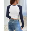 imageATHMILE Womens Short SleeveLong Sleeve Cropped Tops Slim Fit Stretchy Color Block Slightly Shirts Y2k Fashion Clothes2white Navy Combo