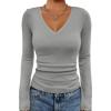 imageATHMILE Womens Fall Deep V Neck Long Sleeve Shirts Modal Slim Fit Basic Tee Tops 2025Agray
