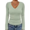 imageATHMILE Womens Fall Deep V Neck Long Sleeve Shirts Modal Slim Fit Basic Tee Tops 2025Alight Green