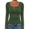 imageATHMILE Womens Long Sleeve Shirts Casual Fall Henley Top Button Down Blouses Basic Ribbed Knit T Shirts 2025Armygreen