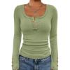imageATHMILE Womens Long Sleeve Shirts Casual Fall Henley Top Button Down Blouses Basic Ribbed Knit T Shirts 2025Lightgreen