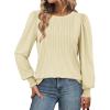 imageATHMILE Womens Long Sleeve Shirts Crew Neck Tops Pleated Business Casual Blouses with Smocked Cuffs Trendy TShirtsCream