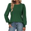 imageATHMILE Womens Long Sleeve Shirts Crew Neck Tops Pleated Business Casual Blouses with Smocked Cuffs Trendy TShirtsGreen