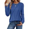 imageATHMILE Womens Long Sleeve Shirts Pleated Crew Neck Casual Fall Fashion Tops Loose Fit Lightweight Girls Outfits ClothesBlue