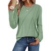 imageATHMILE Womens Long Sleeve Shirts Pleated Crew Neck Casual Fall Fashion Tops Loose Fit Lightweight Girls Outfits ClothesLight Green