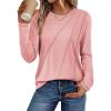 imageATHMILE Womens Long Sleeve Shirts Pleated Crew Neck Casual Fall Fashion Tops Loose Fit Lightweight Girls Outfits ClothesPink