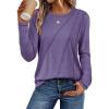imageATHMILE Womens Long Sleeve Shirts Pleated Crew Neck Casual Fall Fashion Tops Loose Fit Lightweight Girls Outfits ClothesPurple