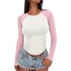 imageATHMILE Womens Short SleeveLong Sleeve Cropped Tops Slim Fit Stretchy Color Block Slightly Shirts Y2k Fashion Clothes2beige Pink Combo