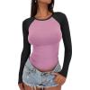 imageATHMILE Womens Short SleeveLong Sleeve Cropped Tops Slim Fit Stretchy Color Block Slightly Shirts Y2k Fashion Clothes2pink Black Combo