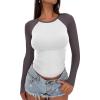 imageATHMILE Womens Short SleeveLong Sleeve Cropped Tops Slim Fit Stretchy Color Block Slightly Shirts Y2k Fashion Clothes2white Mauve Combo