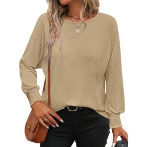 imageATHMILE Long Sleeve Tops for Women 2025 Spring Fashion T Shirts for Women Crewneck Casual Loose Shirts Basic TeeLight Brown