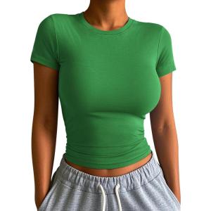imageATHMILE Womens Basic TShirts Going Out Crop Tops Tight Slim Fit Cute Teen Girls Short SleeveLong Sleeve Y2k Clothes1green