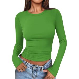 imageATHMILE Womens Basic TShirts Going Out Crop Tops Tight Slim Fit Cute Teen Girls Short SleeveLong Sleeve Y2k Clothes2green